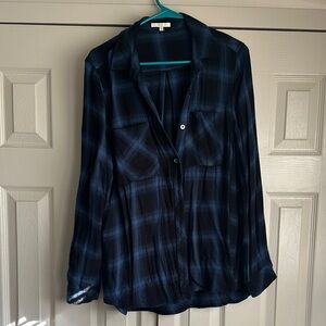 Women's Navy Plaid Button-Up Shirt
